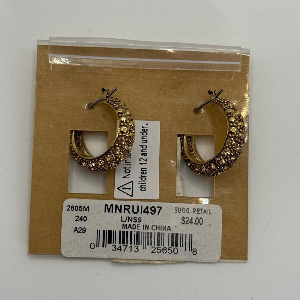 Monet Gold Tone Hoop Rhinestone Earrings NWT - Picture 4 of 8